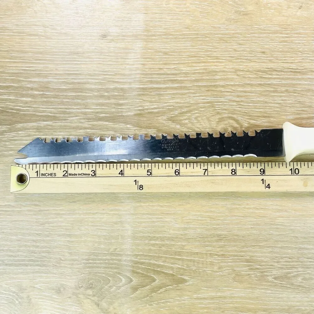 Vintage Quikut Quikkle Knife Stainless 2 Edge Serrated Cross Cut Edge 9.5 inch